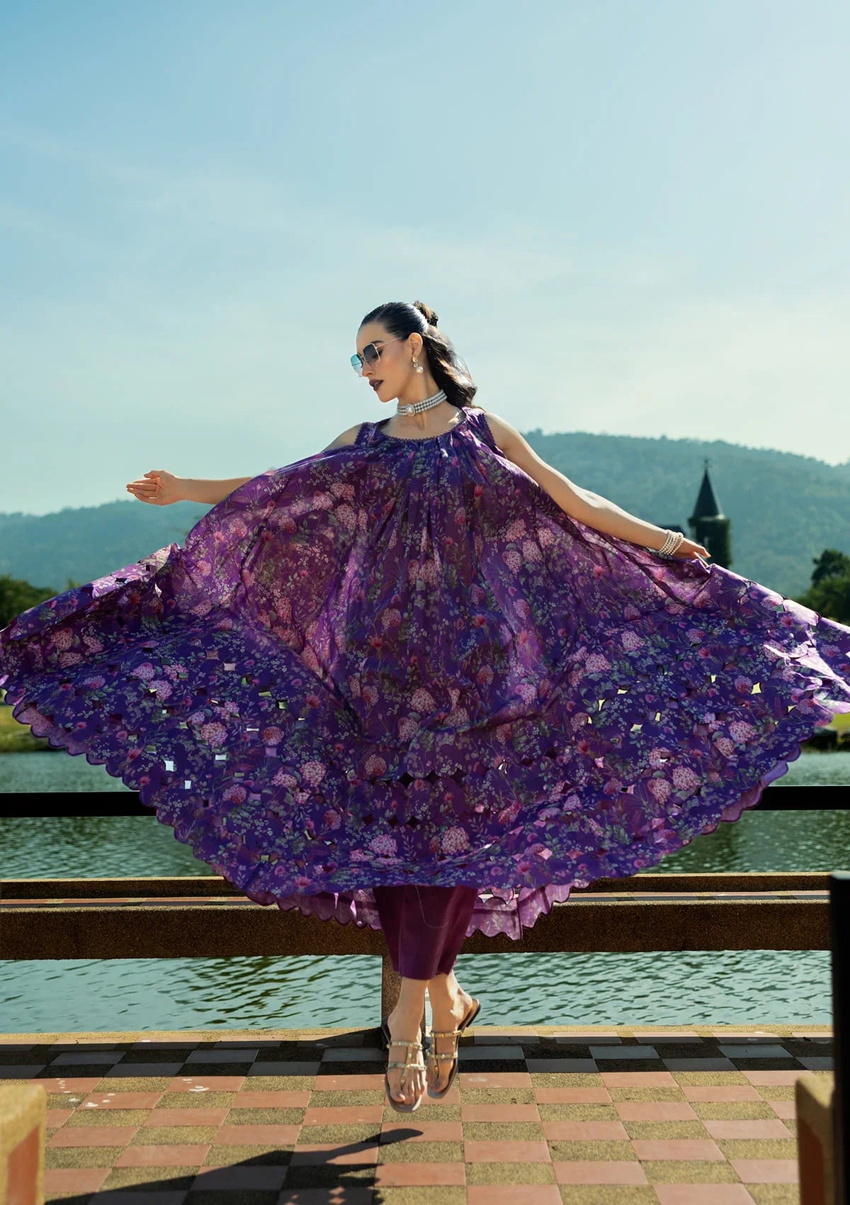 Beauiful and stunning purple frok in printed lawn