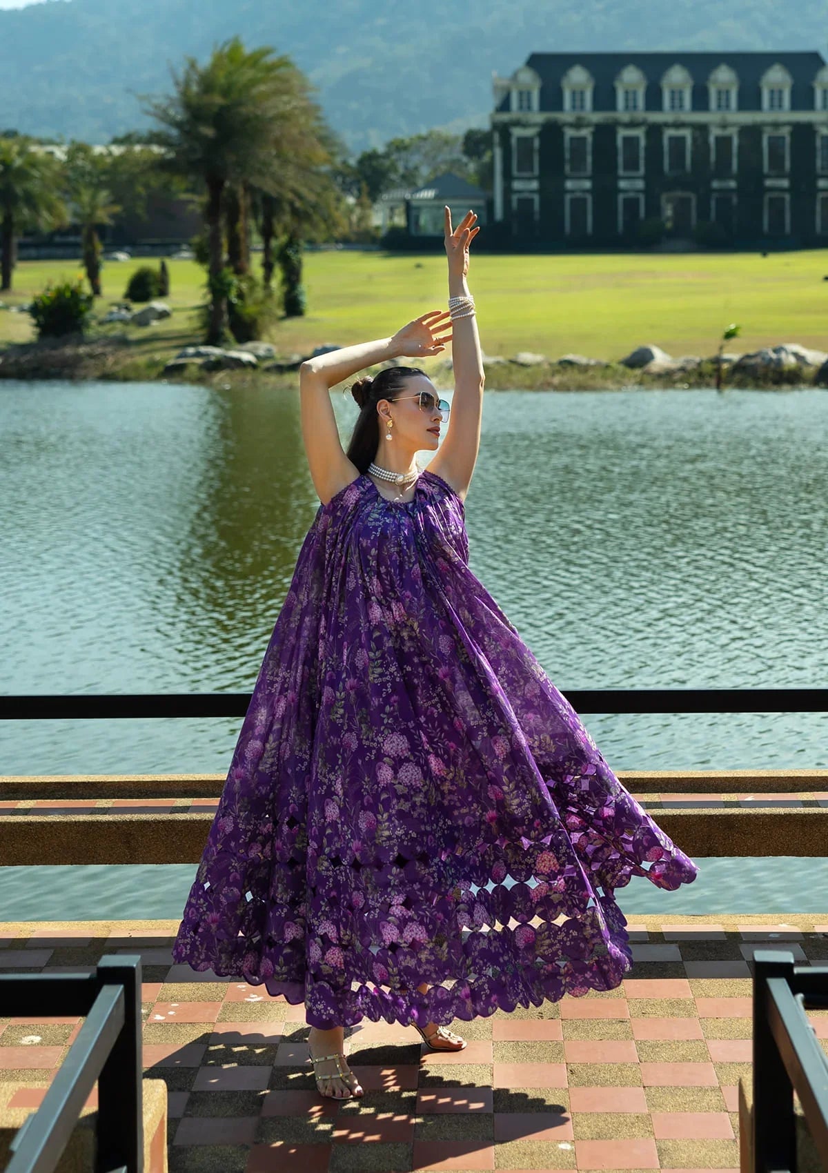 Beauiful and stunning purple frok in printed lawn