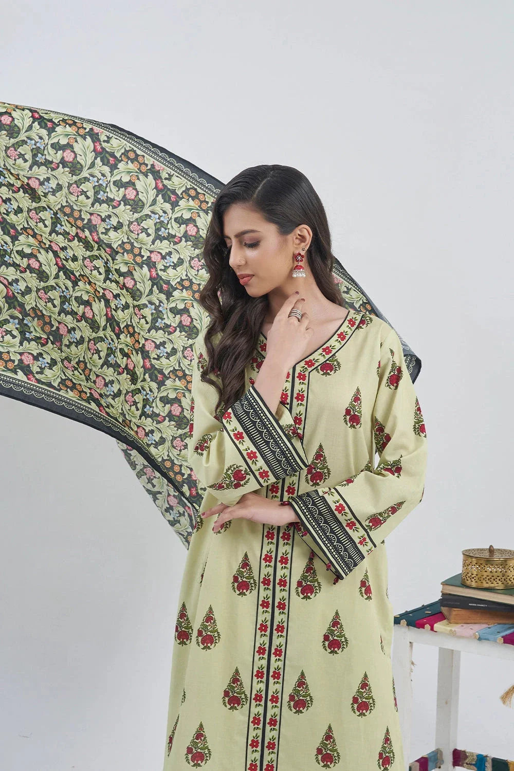 2PC Unstitched Printed Lawn Shirt and Dupatta KSD-3210 Printed KHAS STORES