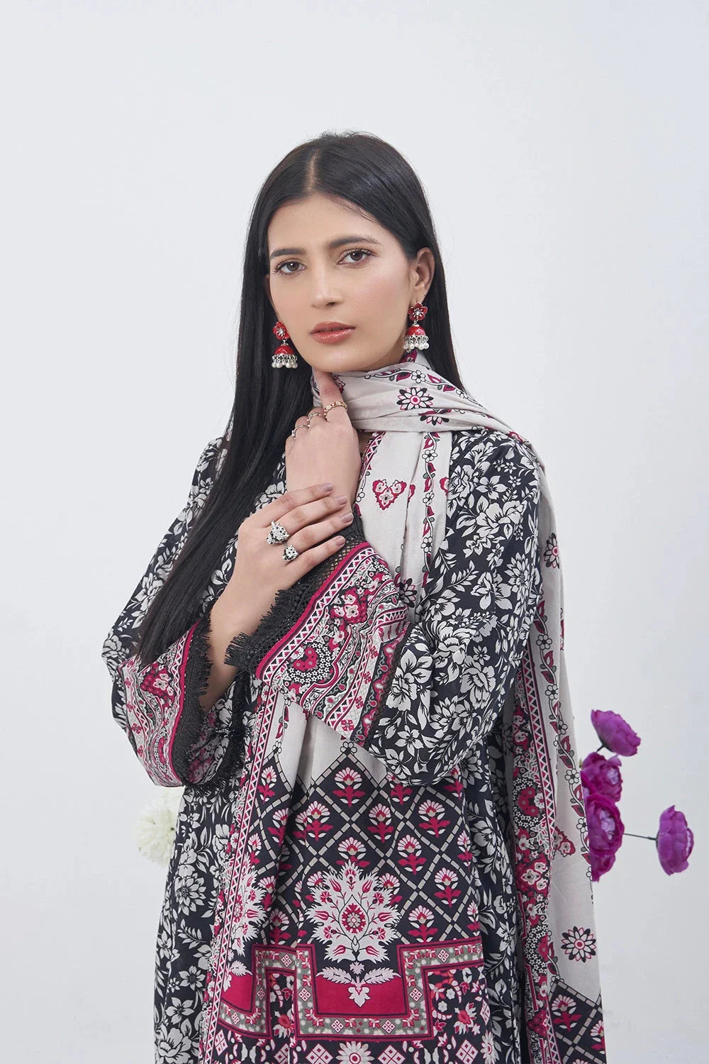 2PC Unstitched Printed Lawn Shirt and Dupatta KSD-3214 Printed KHAS STORES