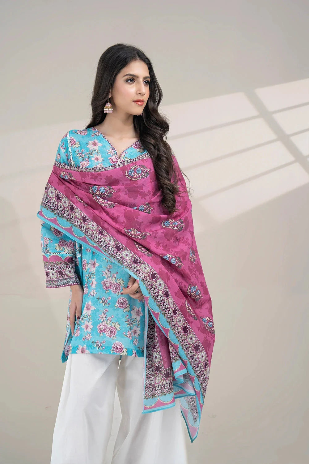 2PC Unstitched Printed Lawn Shirt and Dupatta KSD-3381 Printed KHAS STORES