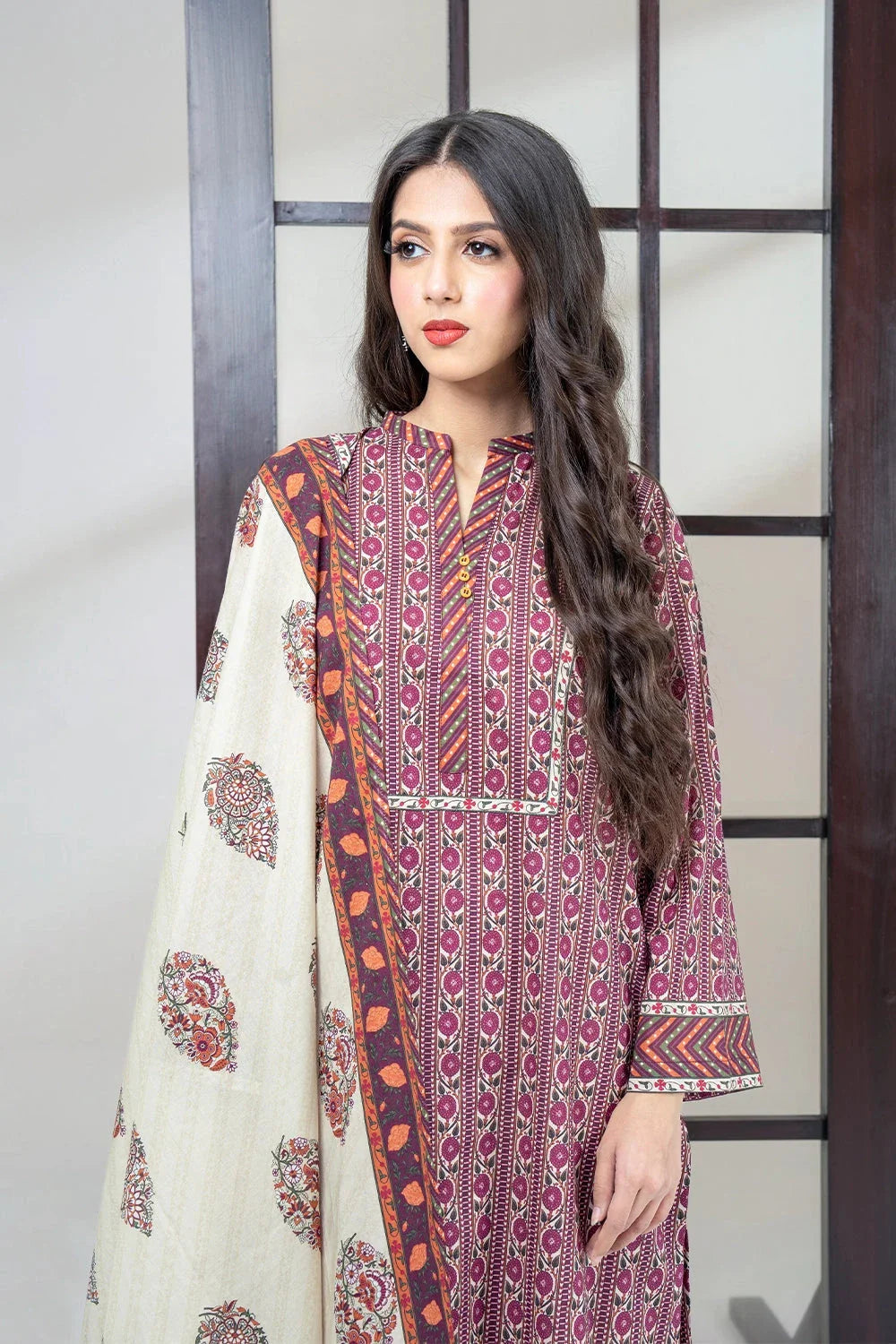 2PC Unstitched Printed Lawn Shirt and Dupatta KSD-3458 Printed KHAS STORES
