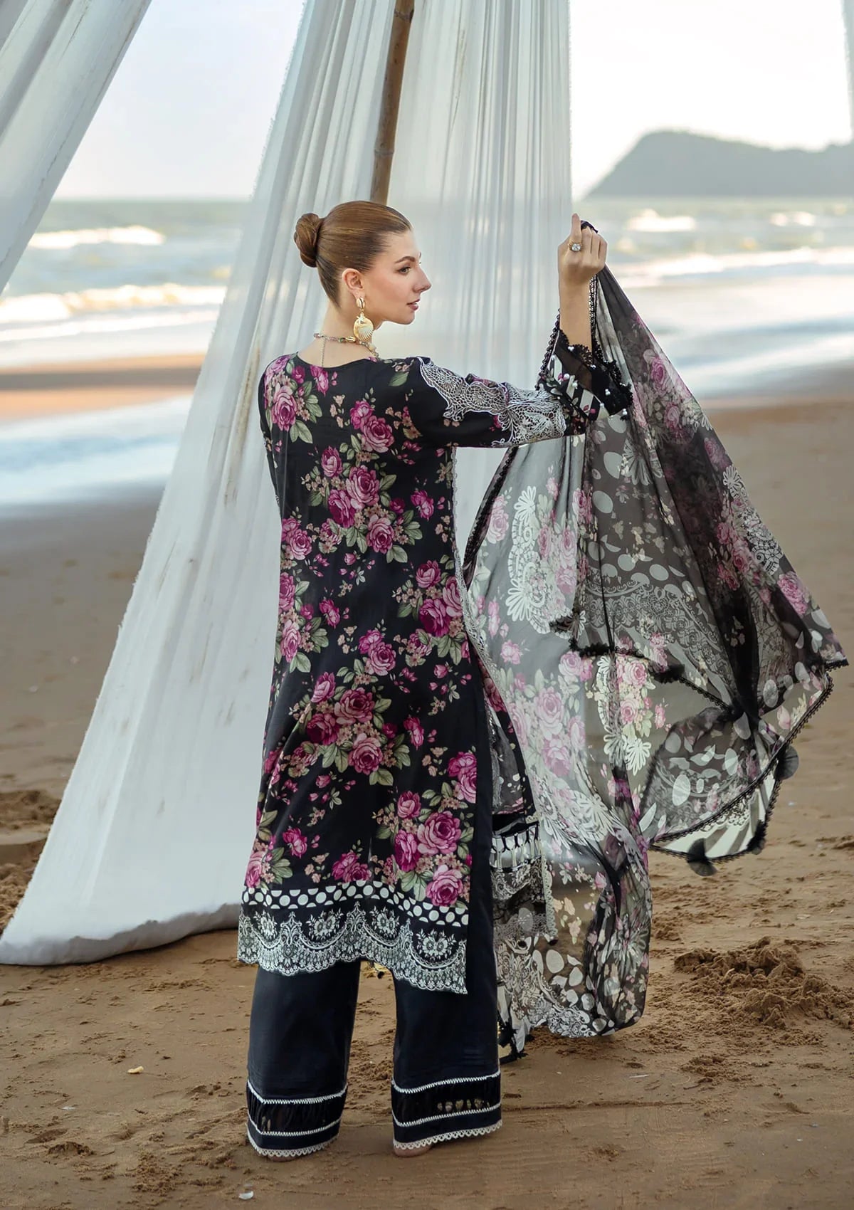 beautiful Printed Chiffon Dupatta in stunning black chiffon.