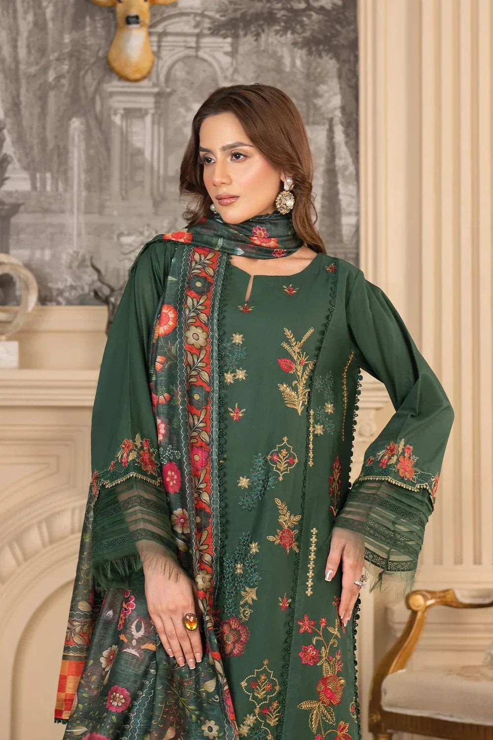 3PC Embroidered Unstitched Cambric Suit KCCE-3519 Embroidered KHAS STORES