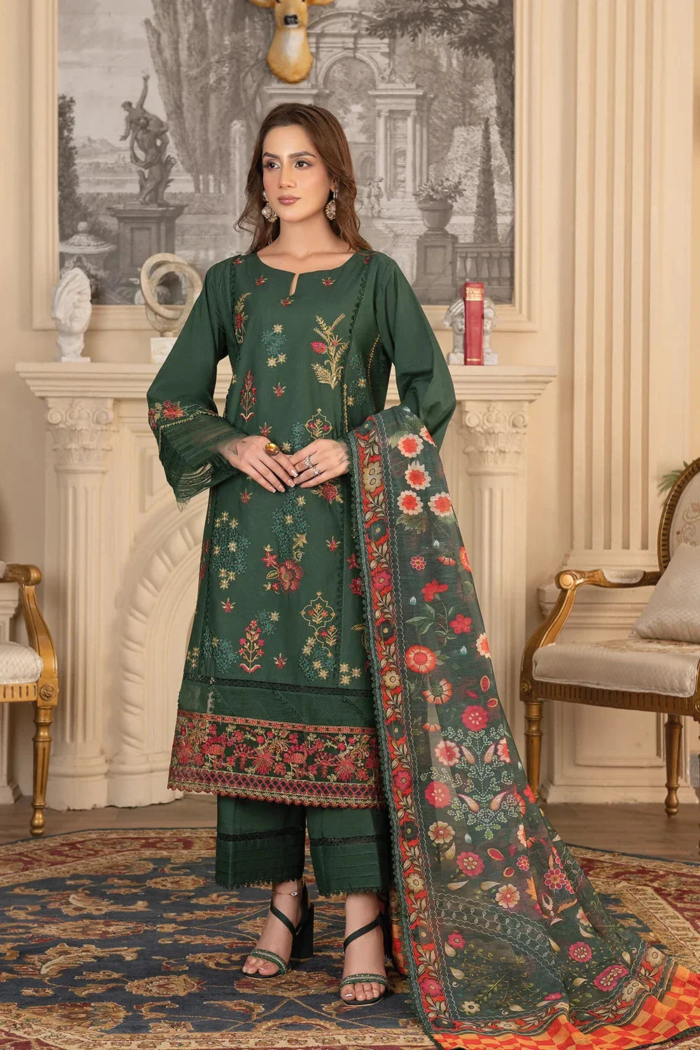 3PC Embroidered Unstitched Cambric Suit KCCE-3519 Embroidered KHAS STORES