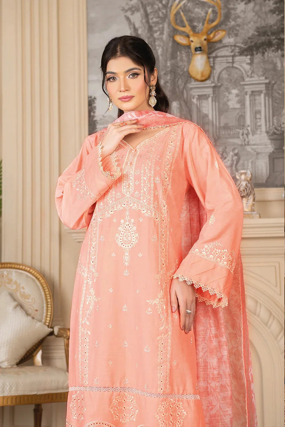 3PC Embroidered Unstitched Cambric Suit KCCE-3520 Embroidered KHAS STORES