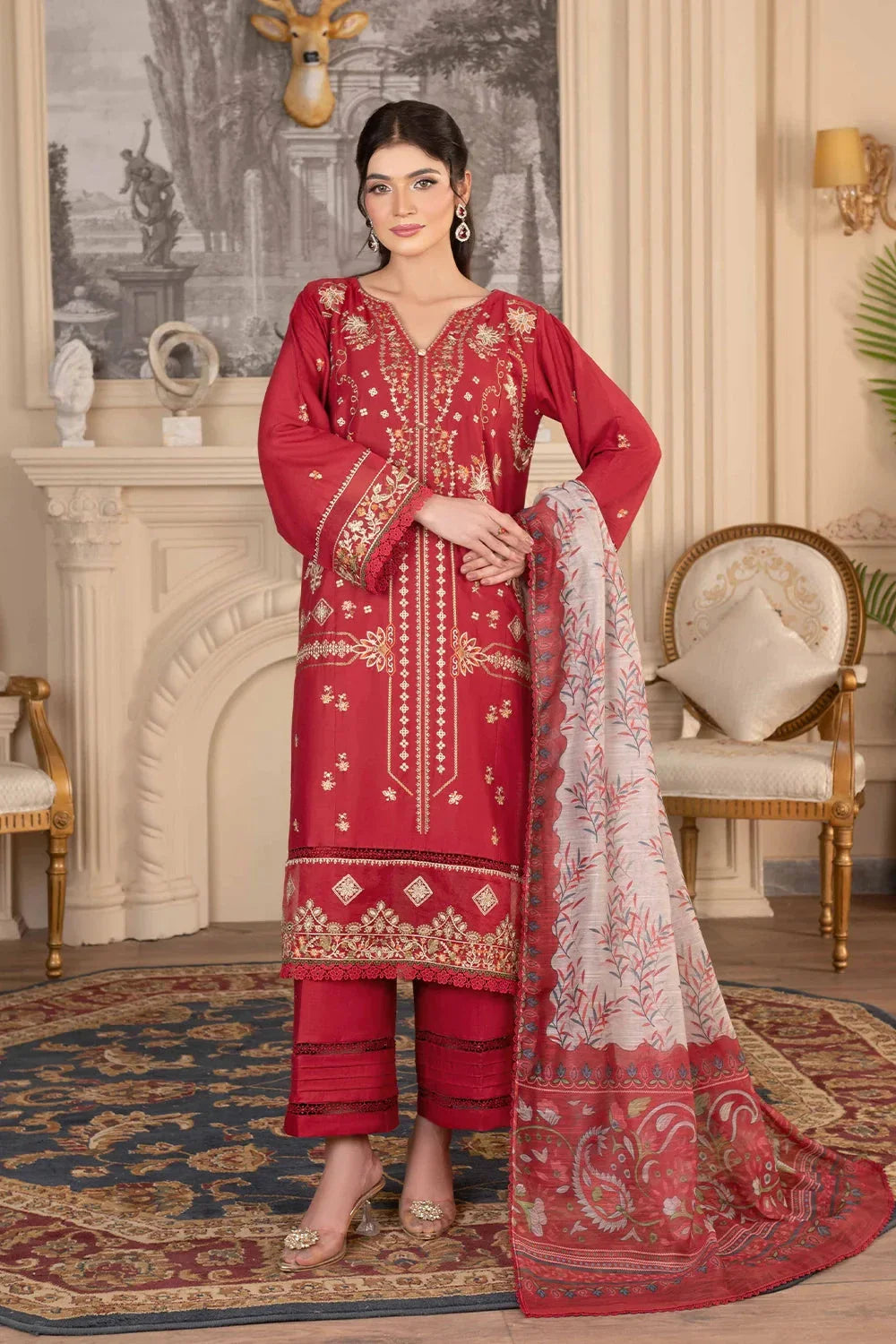 3PC Embroidered Unstitched Cambric Suit KCCE-3521 Embroidered KHAS STORES