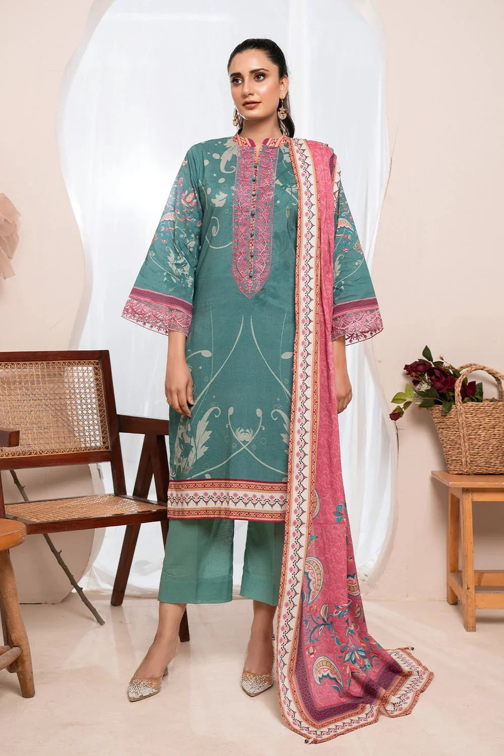 3PC Embroidered Unstitched Lawn Suit KL-3207 Embroidered KHAS STORES