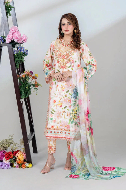 3PC Embroidered Unstitched Lawn Suit KSC-3436 Embroidered KHAS STORES