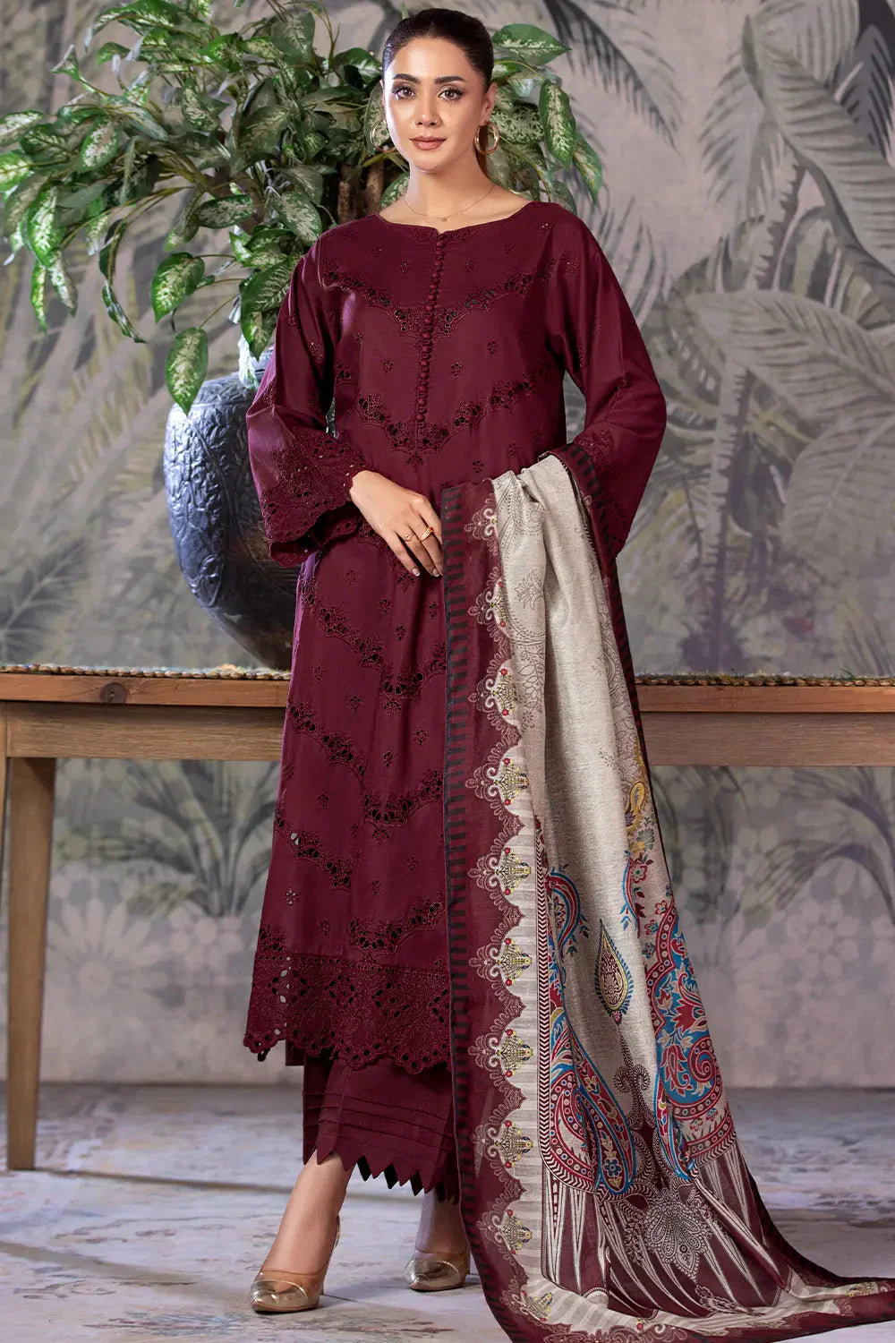 3PC Embroidered Unstitched Schiffli Cambric Suit KCCE-2863 Embroidered KHAS STORES
