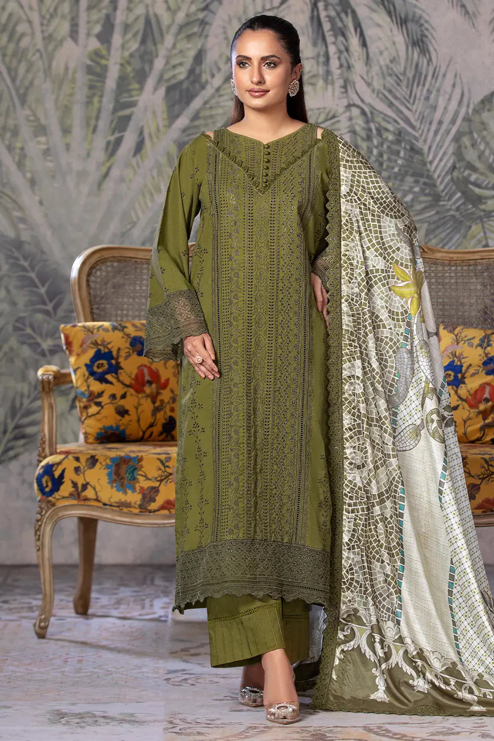 3PC Embroidered Unstitched Schiffli Cambric Suit KCCE-2865 Embroidered KHAS STORES