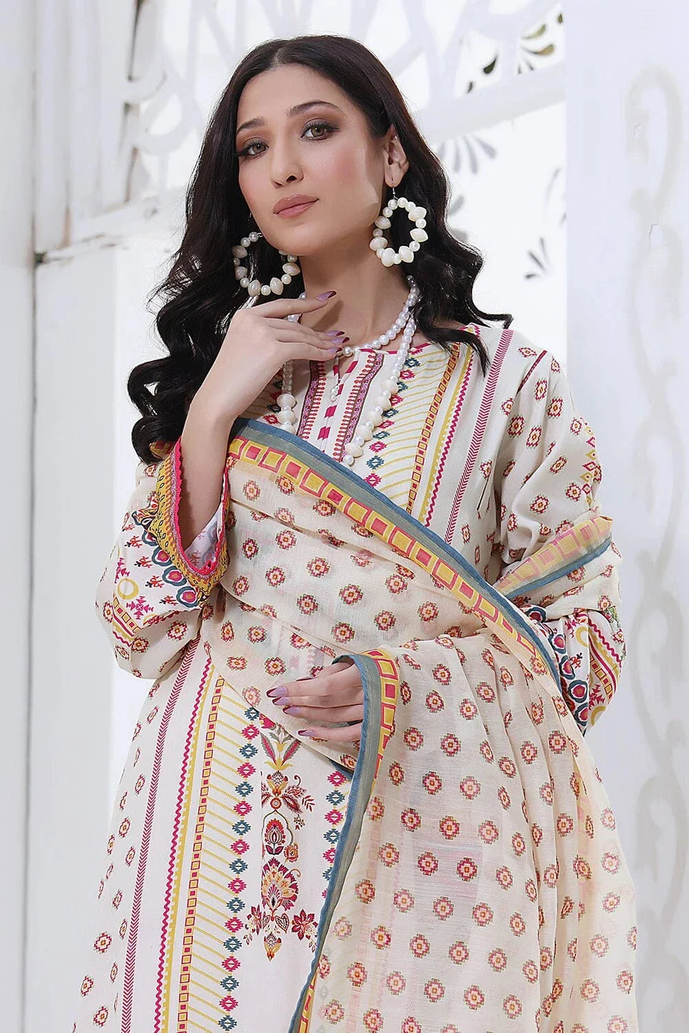 3PC Printed Linen Suit with Printed Monarch Dupatta KTE-1555 Dresses KHAS STORES