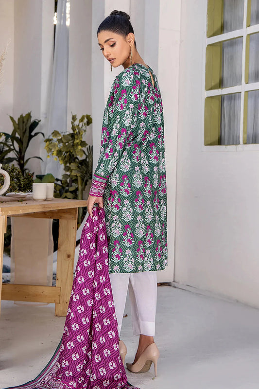 3PC Printed Unstitched Lawn Suit KLA-2708 Green Printed KHAS STORES