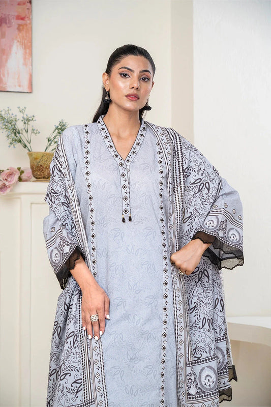 3PC Printed Unstitched Lawn Suit KLA-3491 Printed KHAS STORES