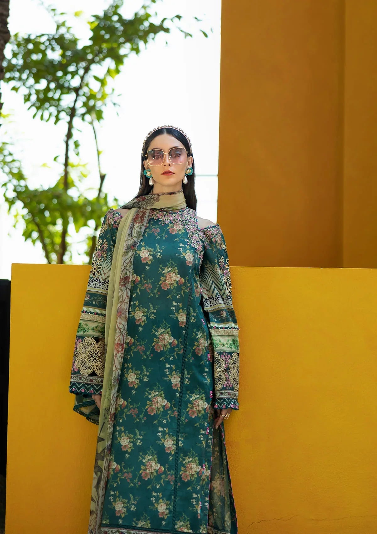 Another stunning front image of Digital Printed Lawn Dress STAY CURIOUS.