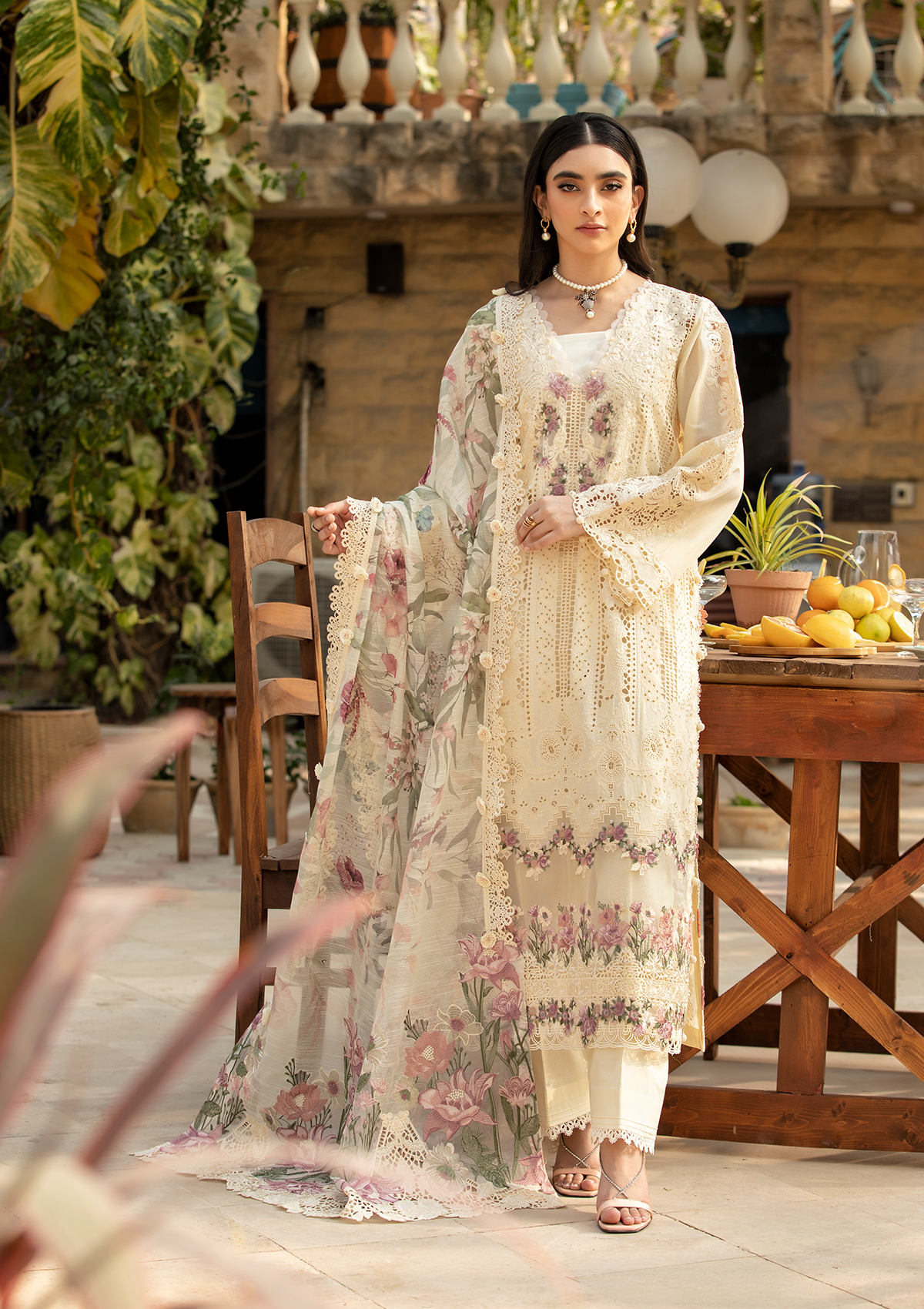 KOHINOOR in SCHIFFLI LAWN FRONT and SUBLIMATION PRINTED COTTON NET PATCHED DUPATTA from ELAF Luxury Lawn 2025.