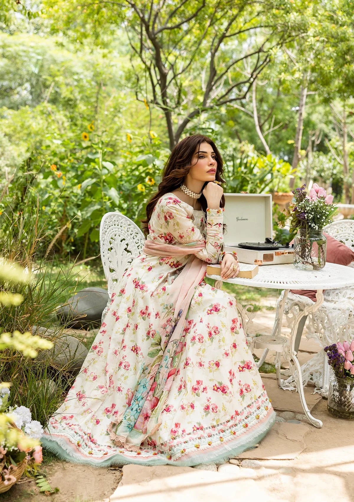 Elegant dress IVORY PEONY FROM ELAF PRINTS WITH CHIFFON DUPATTA COLLECTION 2025.