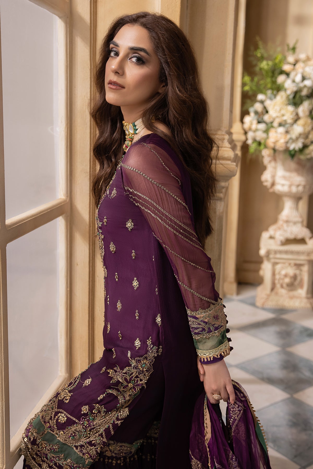 3-PC UNSTITCHED PREMIUM LUXURY HANDWORK CHIFFON WITH PREMIUM EMBROIDERED DUPATTA DJW4-03