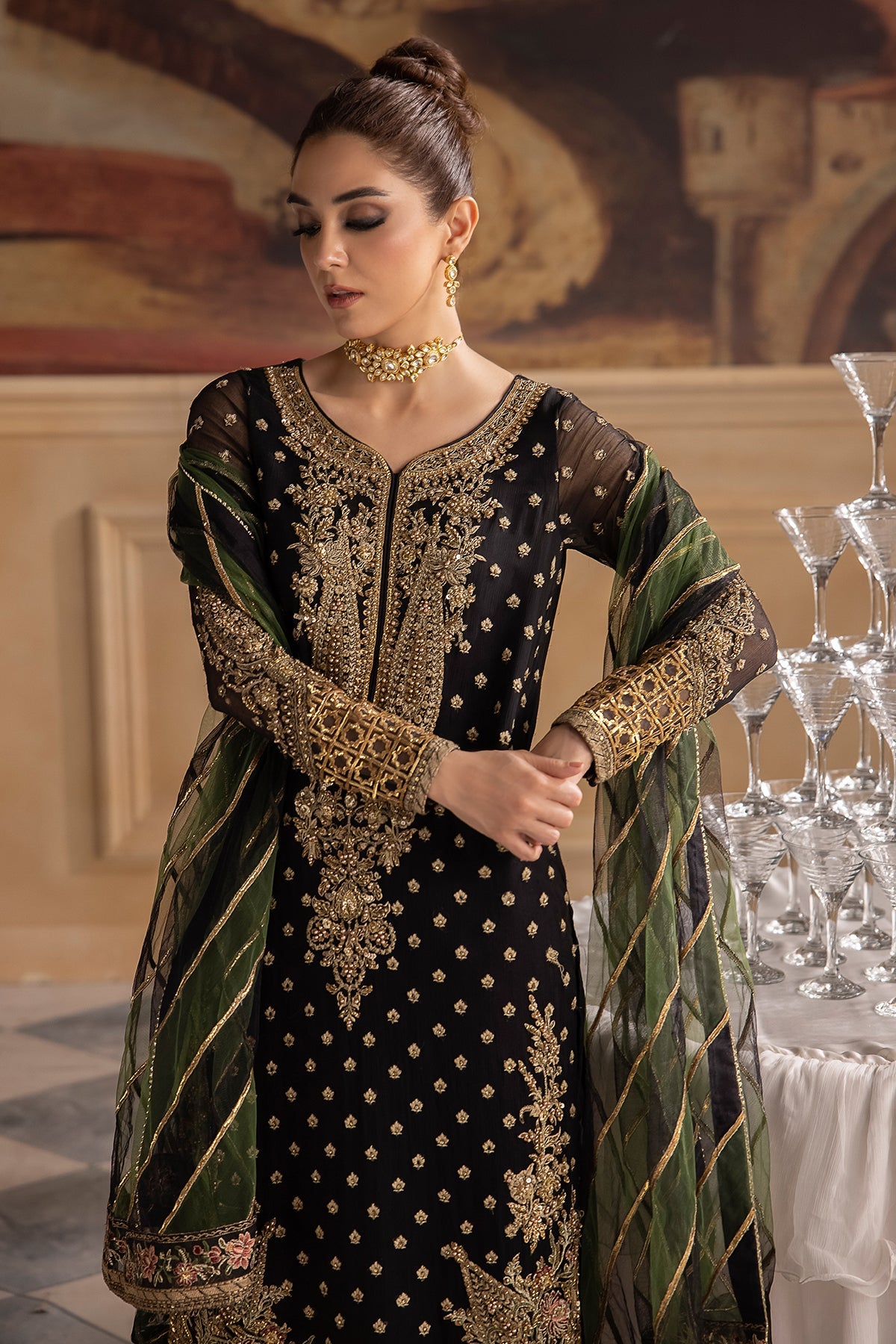 3-PC UNSTITCHED PREMIUM LUXURY HANDWORK CHIFFON WITH PREMIUM EMBROIDERED DUPATTA DJW4-06
