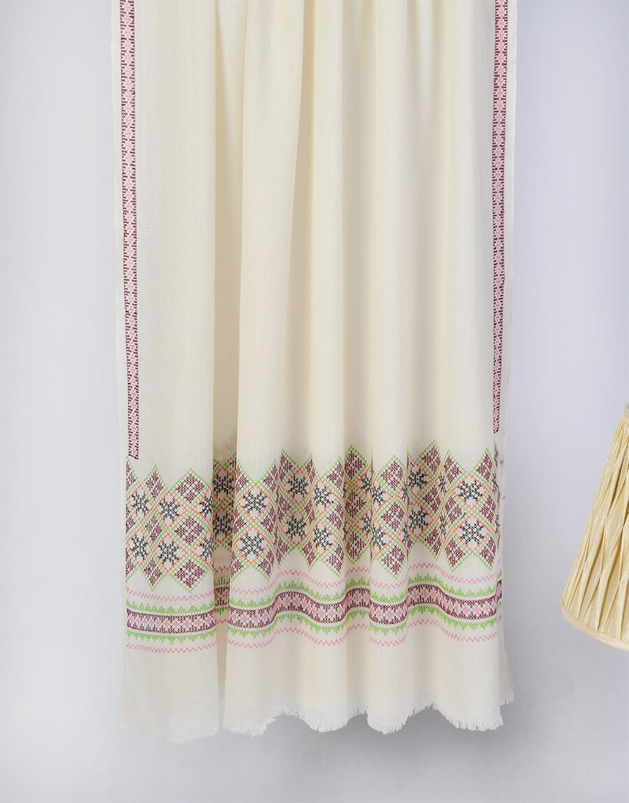 Embroidered Shawl CS-17 Off White Apparel & Accessories KHAS STORES