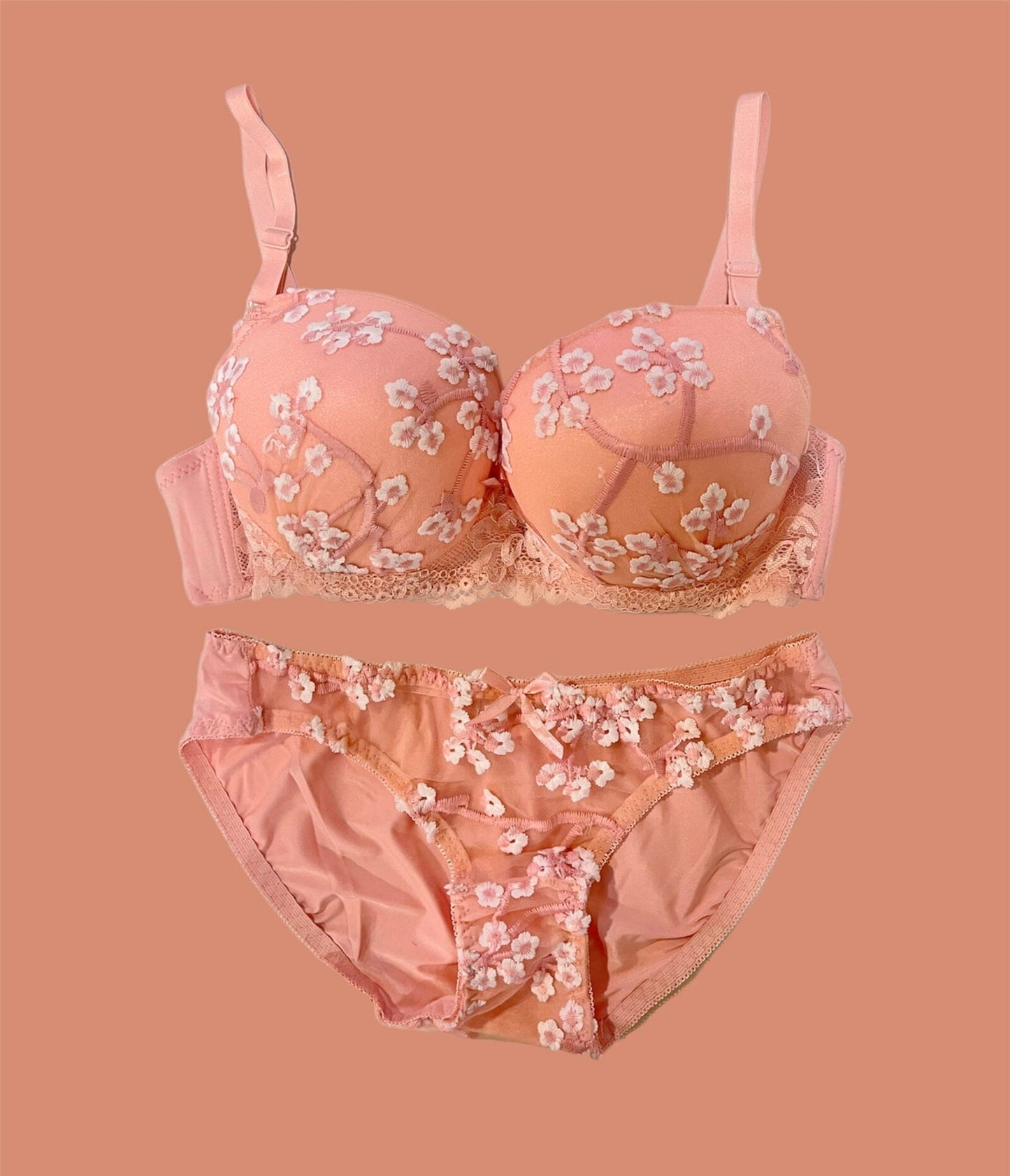 Peach Wedding Padded Bra and Panty Set Bra and Panty Sets Espicopink