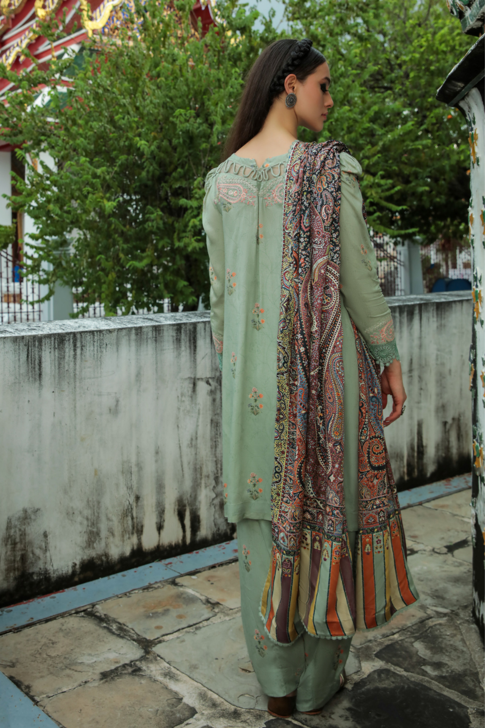 3 PC Unstitched | Embroidered Suit + Shawl