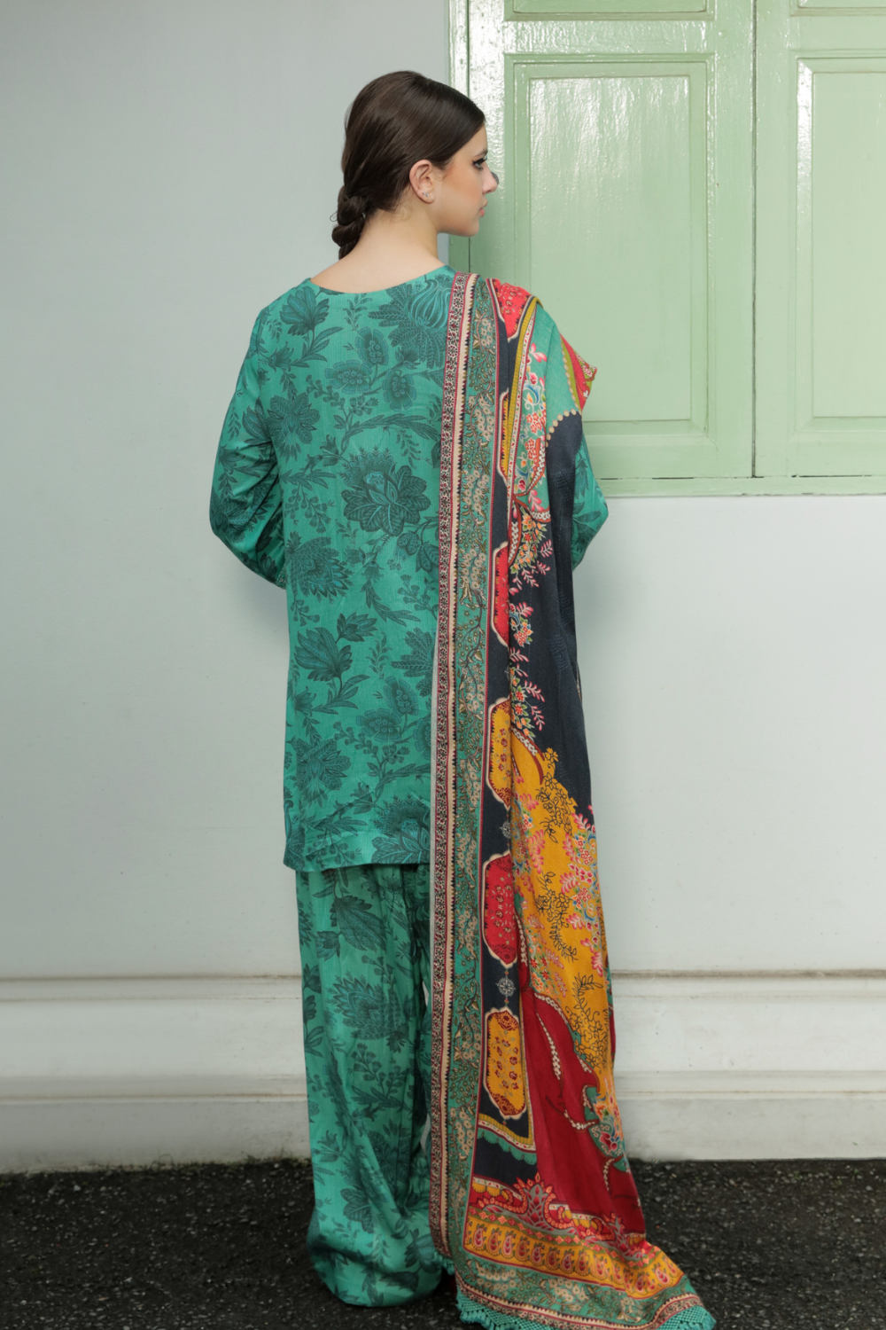 3 PC Unstitched | Embroidered Suit + Shawl