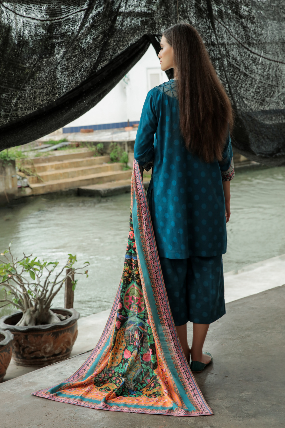 3 PC Unstitched | Embroidered Suit + Shawl