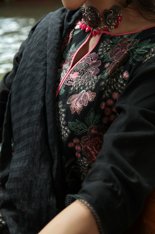 3 PC Unstitched | Embroidered Suit + Organza Dupatta