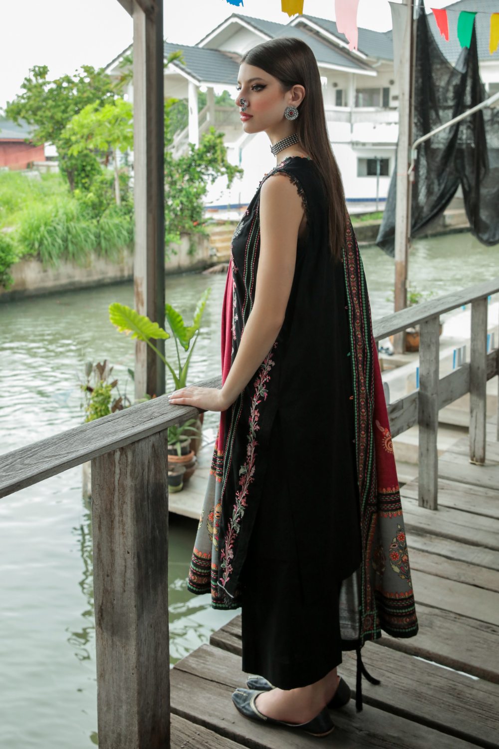 3 PC Unstitched | Embroidered Suit + Shawl