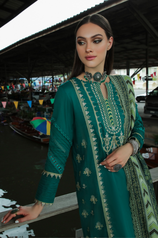 3 PC Unstitched | Embroidered Suit + Shawl