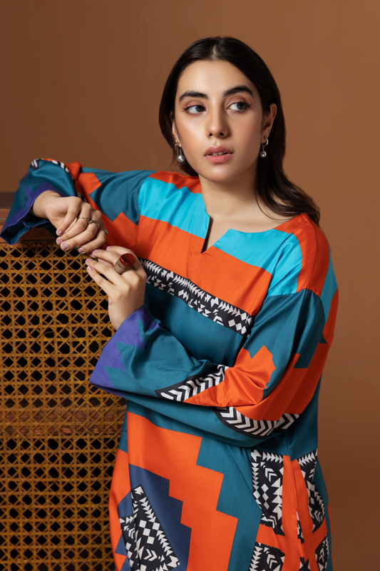 1 PC Unstitched | Printed Cotton Satin Shirt