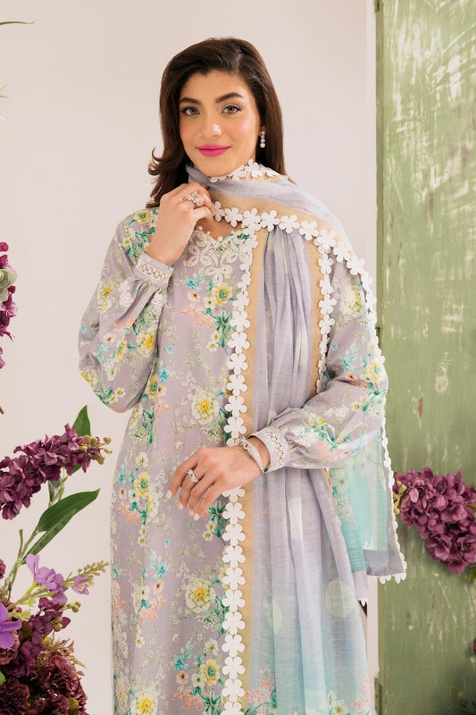 3PC Unstitched | Embroidered Lawn Suit | Monark Dupatta