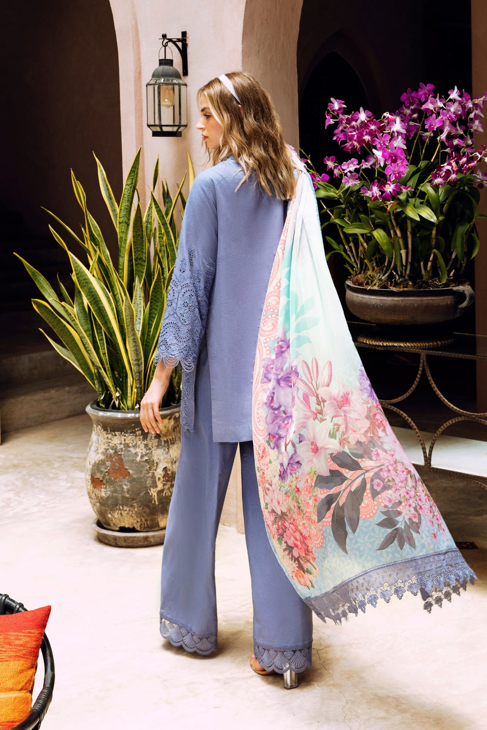 3PC Unstitched | Embroidered Lawn Suit | Poly Silk Printed Dupatta