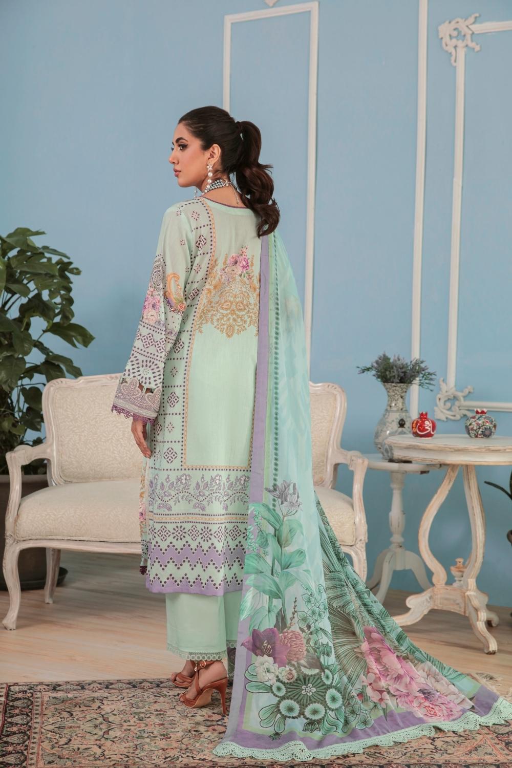 3PC Unstitched Embroidered + Printed Suit