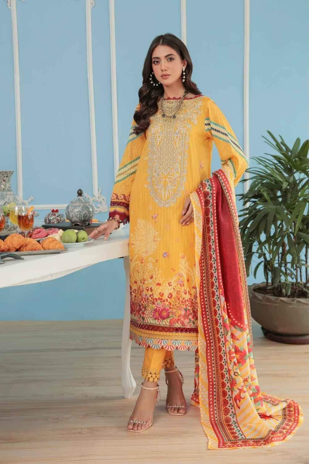 3PC Unstitched Printed + Embroidered Suit