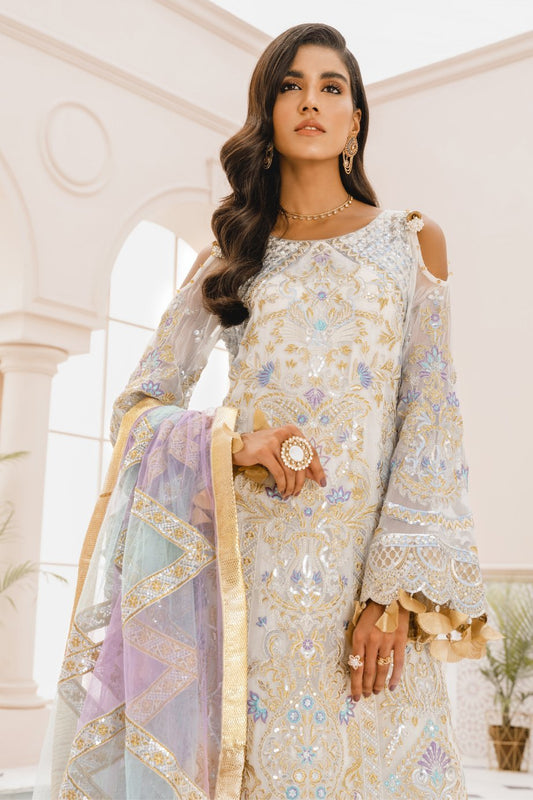 Formal Dress - Lime Lights (MX-01) - Mashq Premium | A female model wearing a stunning and beautiful Formal Dress and posing for the Photoshoot of Mashq’s Formal Wear Collection