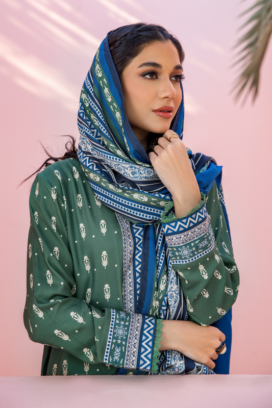 3 PC Unstitched | Crepe Linen Printed Suit