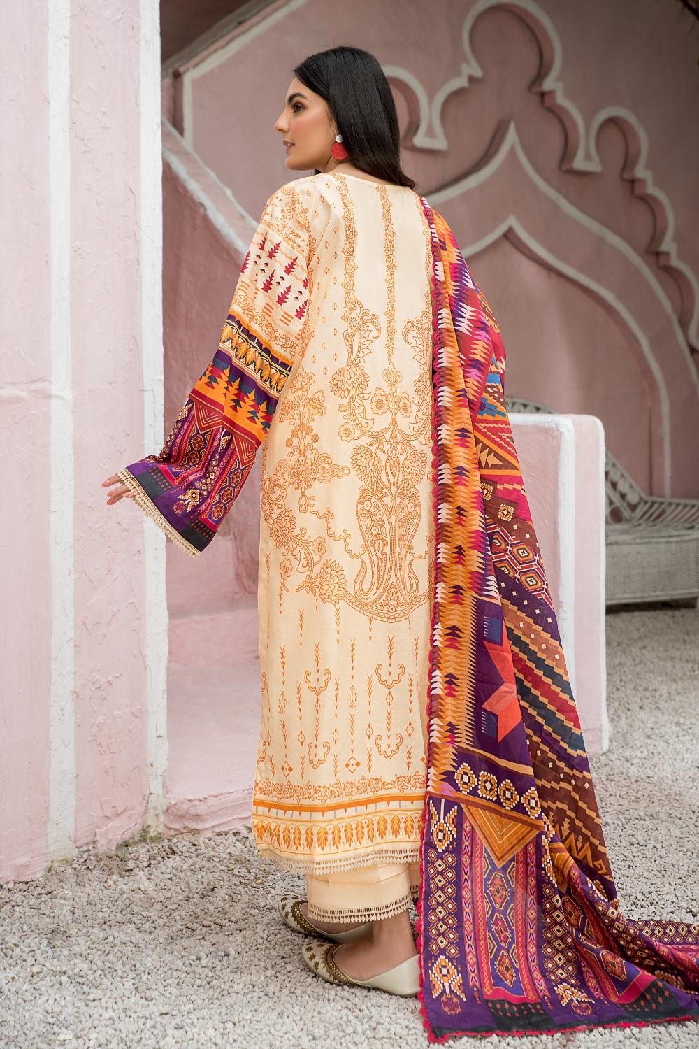 3 PC Unstitched | Printed Lawn Shirt + Dupatta | Cambric Trouser