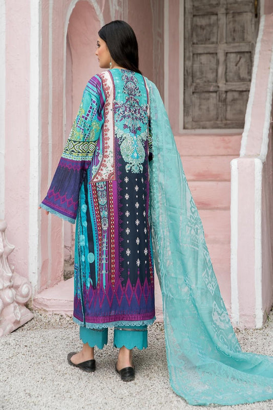 3 PC Unstitched | Digital Printed Shirt + Burnout Dupatta + Dyed Cambric Trouser