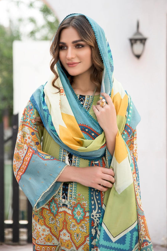 3 PC Unstitched | Digital Printed Shirt + Digital Printed Dupatta + Dyed Cambric Trouser