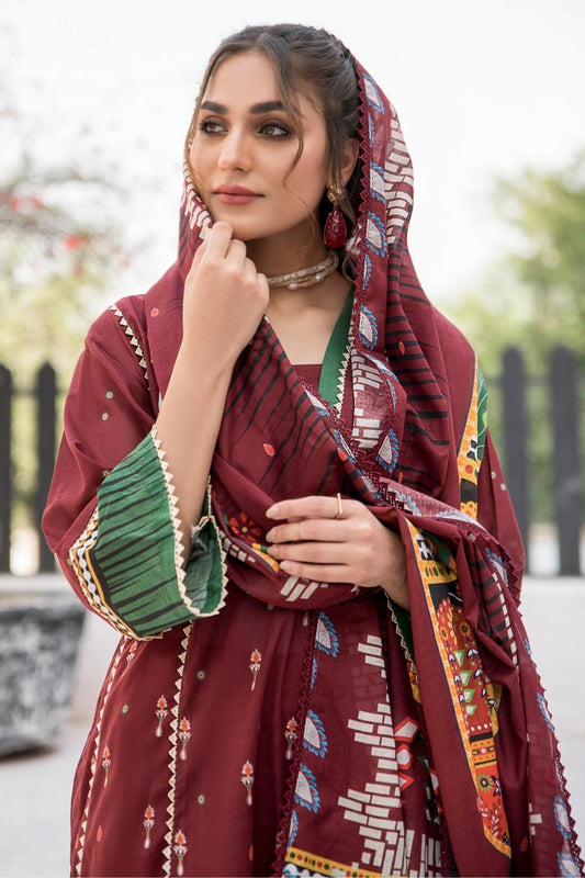 3 PC Unstitched | Digital Printed Shirt + Digital Printed Dupatta + Dyed Cambric Trouser