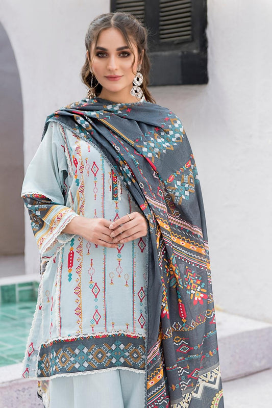 3 PC Unstitched | Digital Printed Shirt + Digital Printed Dupatta + Dyed Cambric Trouser