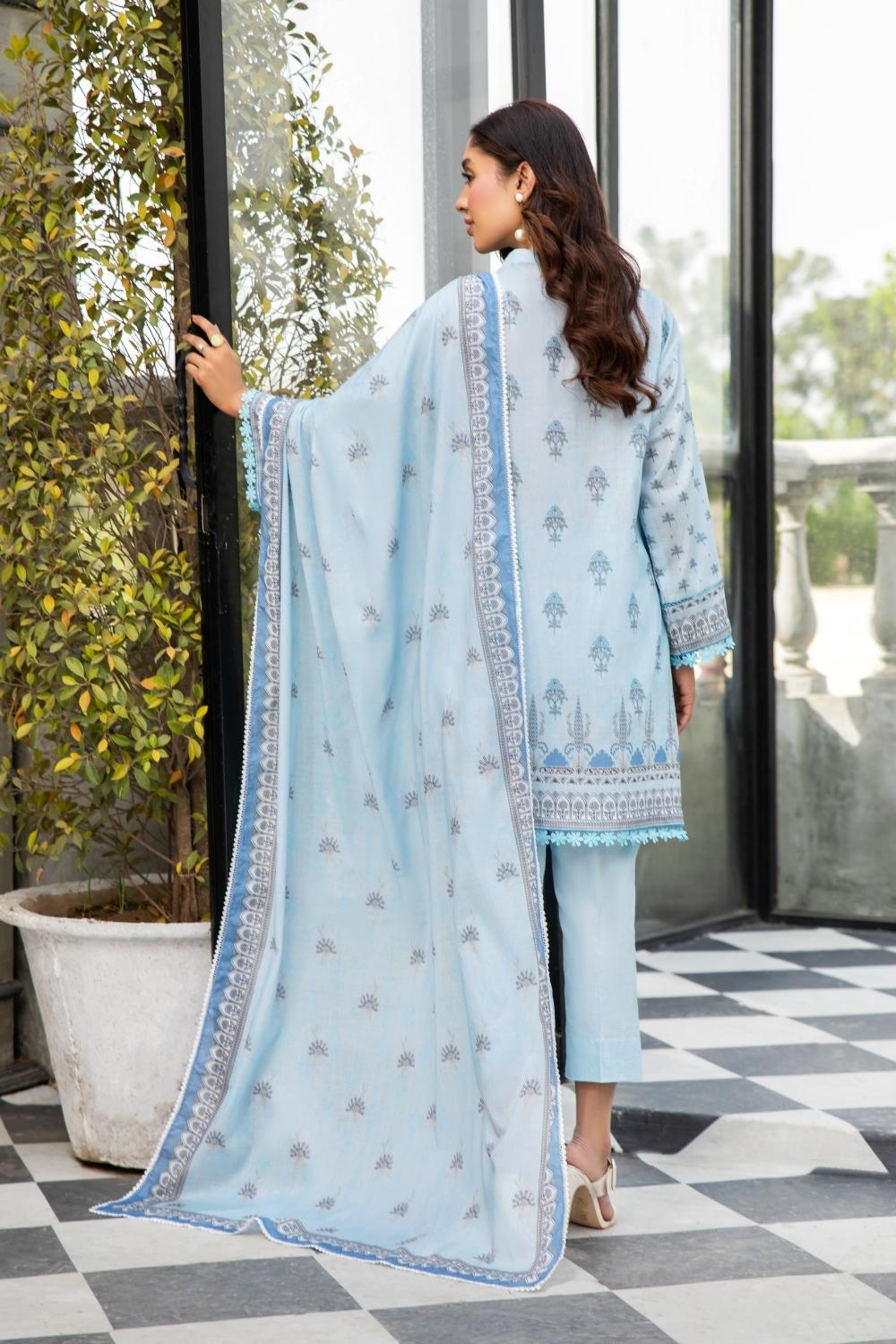 3 PC Unstitched | Printed Lawn Shirt + Printed Lawn Dupatta + Dyed Cambric Trouser