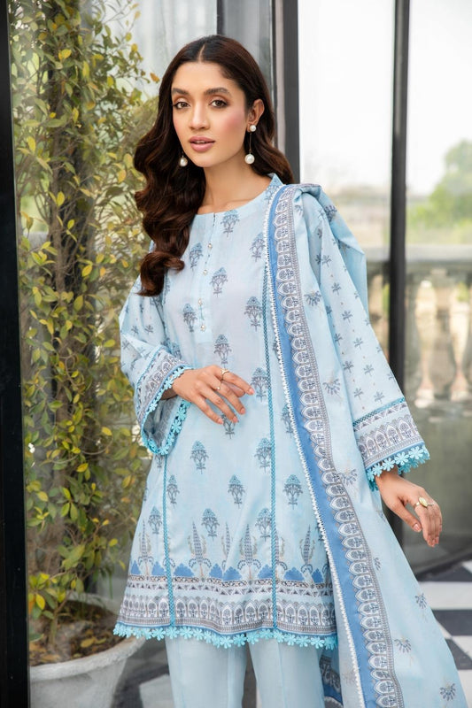 3 PC Unstitched | Printed Lawn Shirt + Printed Lawn Dupatta + Dyed Cambric Trouser