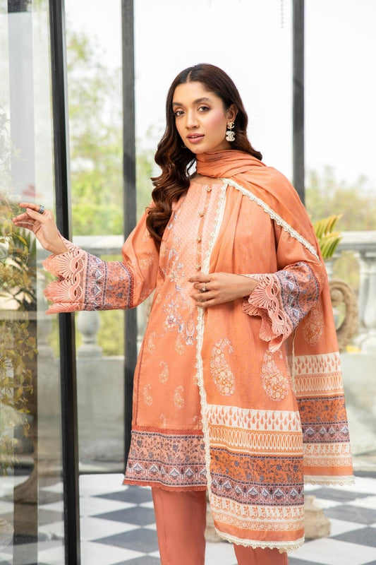 3 PC Unstitched | Printed Lawn Shirt + Printed Lawn Dupatta + Dyed Cambric Trouser