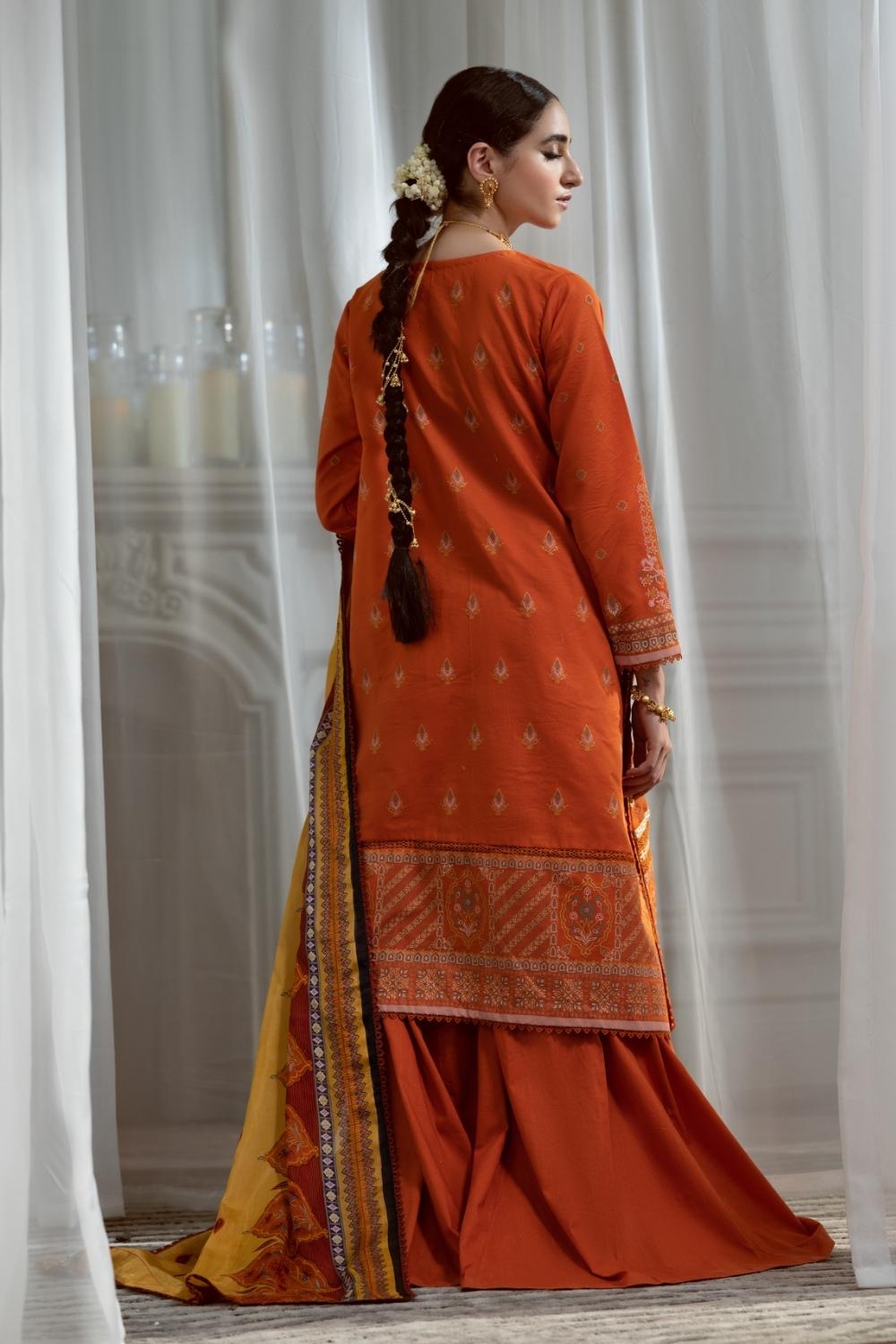 3PC Unstitched Printed+Embroidered Lawn Shirt | Silk Printed Dupatta | Cambric Dyed Trouser