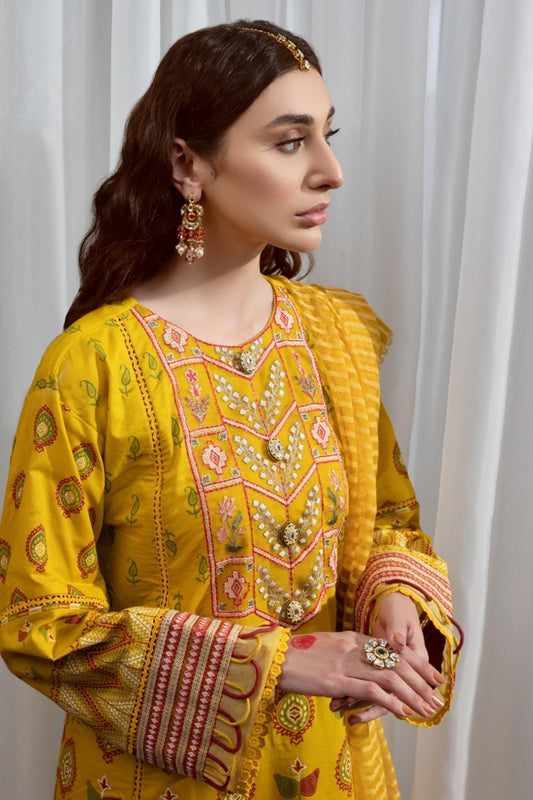 3PC Unstitched Embroidered + Printed Suit