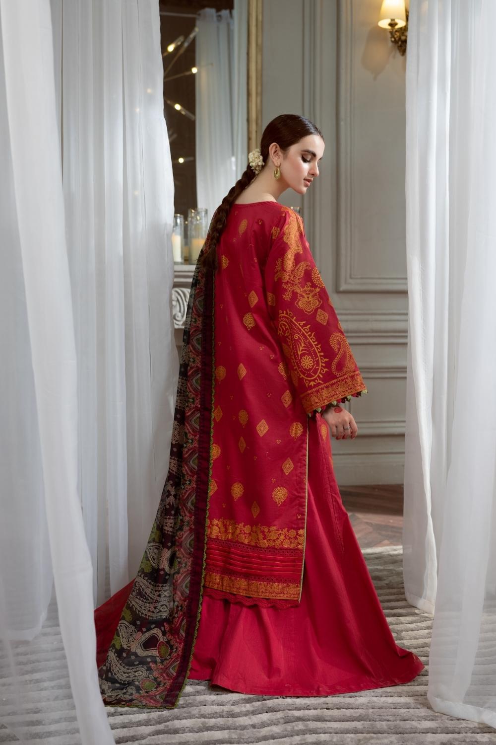 3PC Unstitched Printed + Embroidered Suit