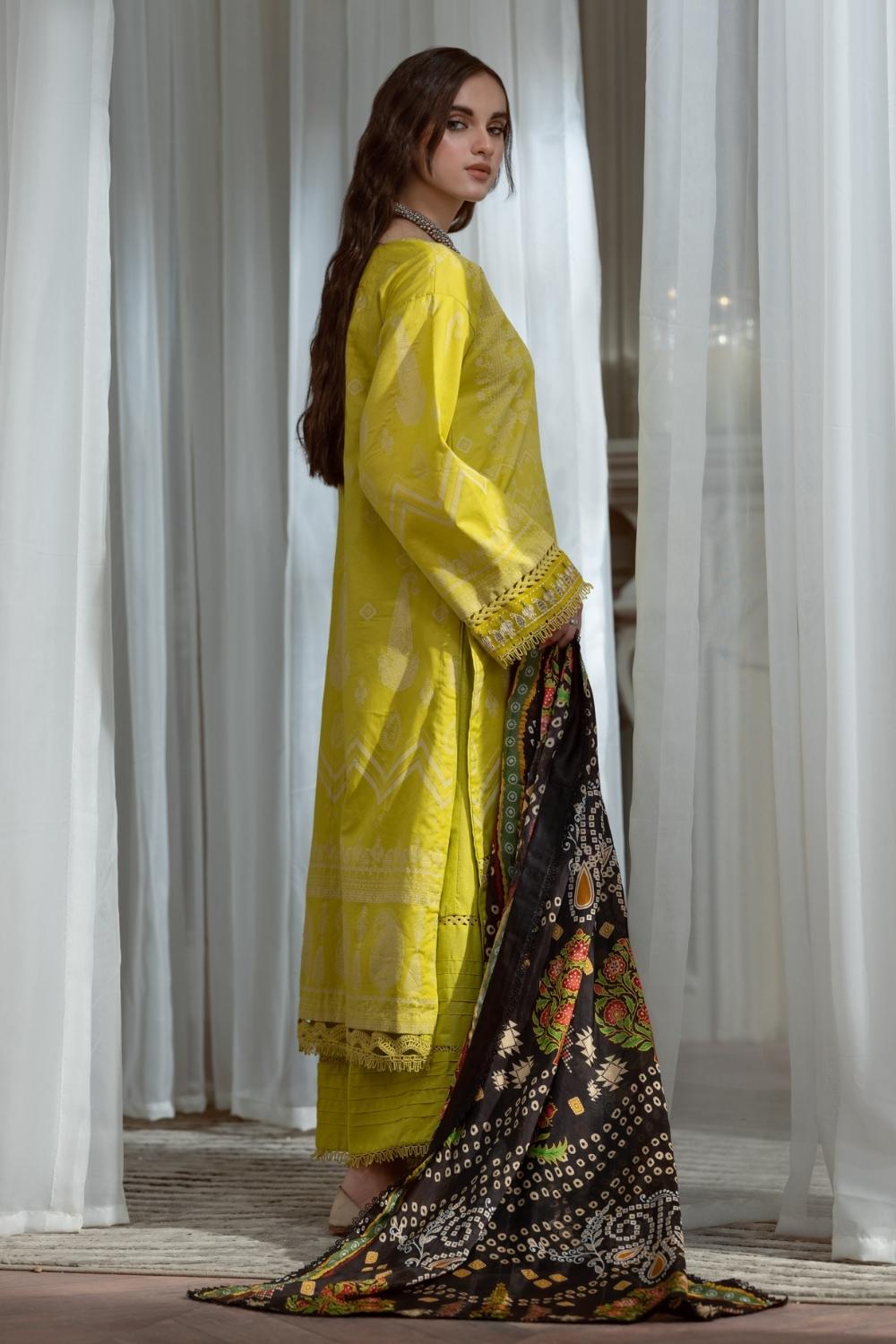 3PC Unstitched Printed+Embroidered Lawn Shirt | Silk Printed Dupatta | Cambric Dyed Trouser